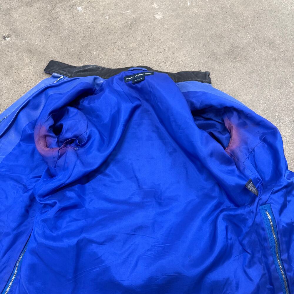 Vintage Ralph Lauren Golf Genuine Leather Jacket Blue Full Zip Lined Women Small - Picture 4 of 8